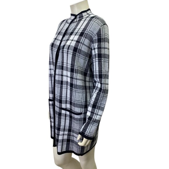 Jones New York Womens Plaid Longline Cardigan Coat With Front Pockets Md - Picture 4 of 7